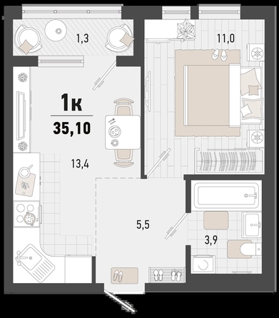 
   Продам 1-комнатную, 35.1 м², Барса, 1В литер

. Фото 12.