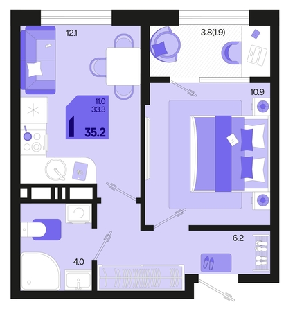 
   Продам 1-комнатную, 35.2 м², Первое место, квартал 1.5, литер 1

. Фото 6.