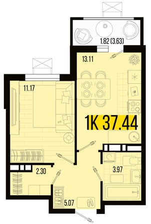 
   Продам 1-комнатную, 37.44 м², Цветной бульвар, литер 3

. Фото 4.