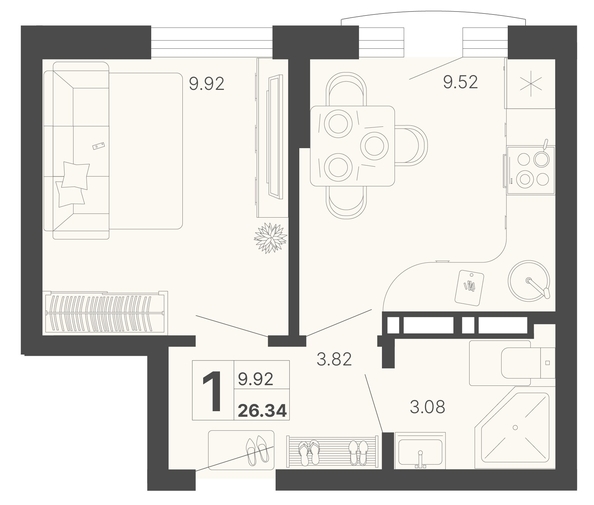 
   Продам 1-комнатную, 26.34 м², Светский лес, литер 3

. Фото 6.