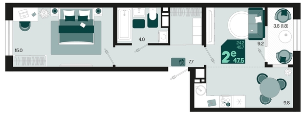 
   Продам 2-комнатную, 47.5 м², Первое место, квартал 1.10 литер 1

. Фото 6.