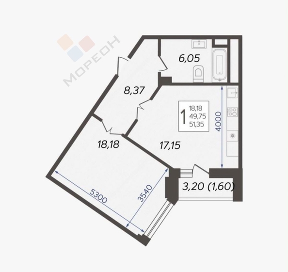 
   Продам 1-комнатную, 51 м², Дзержинского ул, 95

. Фото 15.