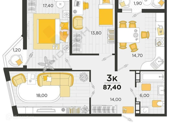 
   Продам 3-комнатную, 84.5 м², Мачуги В.Н. ул, 166к3

. Фото 9.