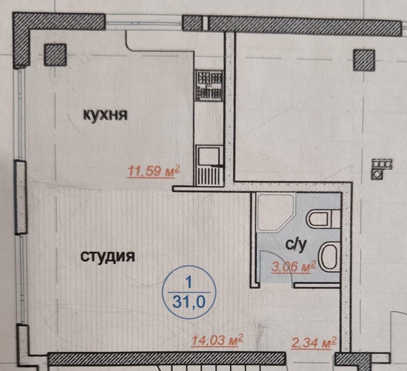 
   Продам 1-комнатную, 31 м², Цветочная ул, д 39

. Фото 2.