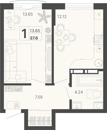 
   Продам 1-комнатную, 37.6 м², Краснодонская ул, 46/1

. Фото 2.