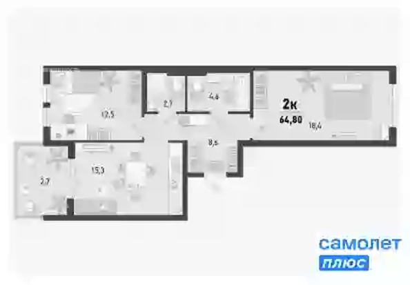 
   Продам 2-комнатную, 64.8 м², Барса, 1В литер

. Фото 11.