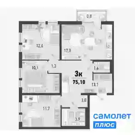 
   Продам 3-комнатную, 75.1 м², Барса, 1В литер

. Фото 11.