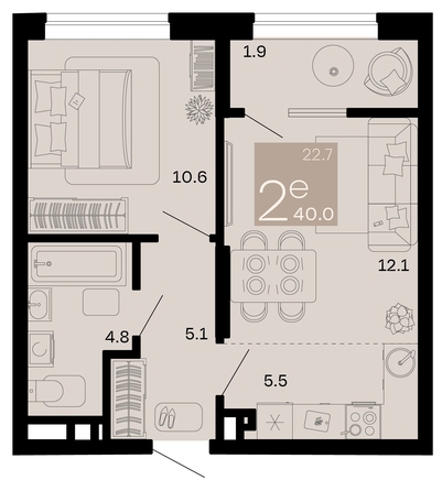 
   Продам 2-комнатную, 40 м², Хозяин морей, литер 1

. Фото 6.