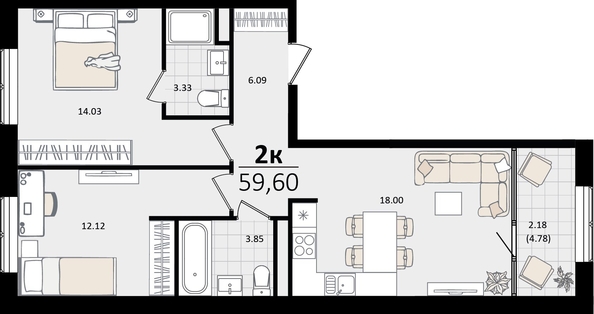 
   Продам 2-комнатную, 59.81 м², Патрики, литер 4.1

. Фото 4.