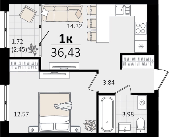 
   Продам 1-комнатную, 36.43 м², Патрики, литер 4.1

. Фото 4.