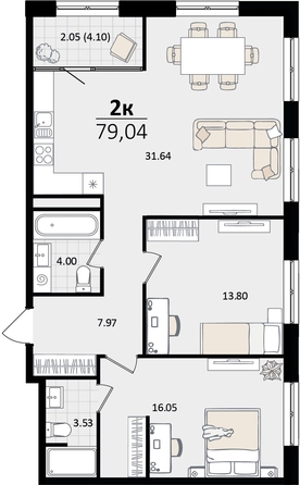 
   Продам 2-комнатную, 79.04 м², Патрики, литер 5.1

. Фото 4.