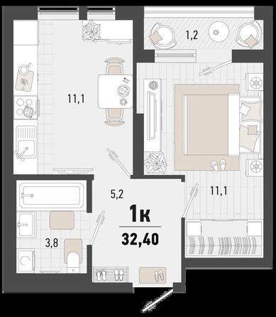 
   Продам 1-комнатную, 32.4 м², Барса, 3В литер

. Фото 11.