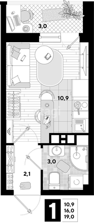 
   Продам студию, 19 м², Ивана Беличенко ул, 103 к1

. Фото 1.