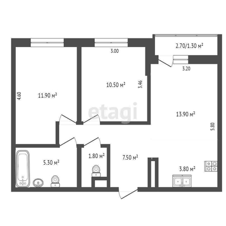 
   Продам 2-комнатную, 54.9 м², Позднякова ул, 2 к15

. Фото 1.