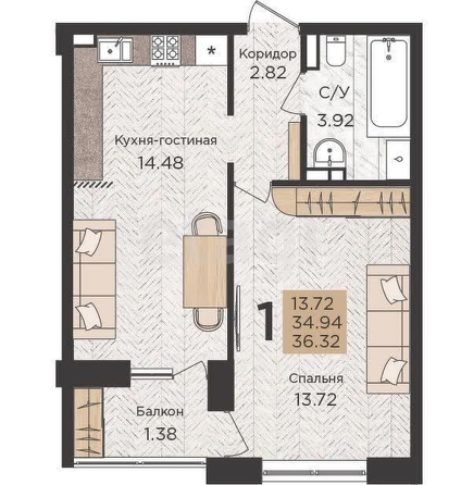 
   Продам 1-комнатную, 35.1 м², Старокубанская ул, 2/4  2

. Фото 10.