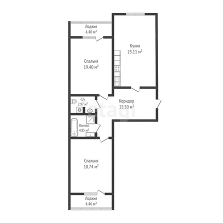 
   Продам 2-комнатную, 87 м², Кожевенная ул, 24

. Фото 26.