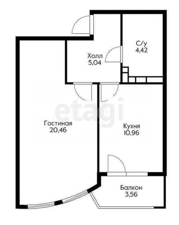 
   Продам 1-комнатную, 42 м², Уральская ул, 100

. Фото 1.