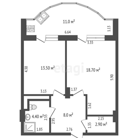 
   Продам 2-комнатную, 58.5 м², Промышленная ул, 19/1

. Фото 13.