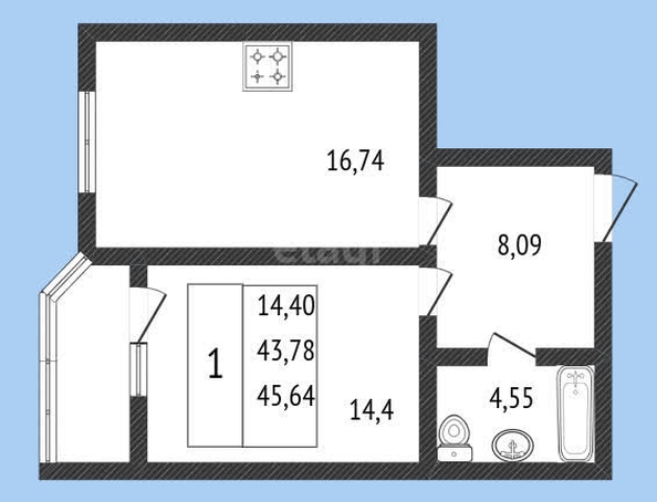 
   Продам 1-комнатную, 45.54 м², Ural (Урал)

. Фото 1.