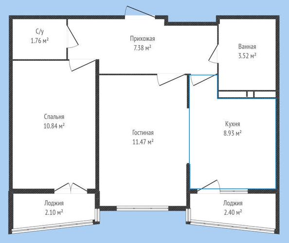 
   Продам 2-комнатную, 46.2 м², Лучший, литер 1

. Фото 1.