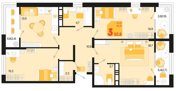 
   Продам 3-комнатную, 92.8 м², Первое место, квартал 1.6, литер 1

. Фото 6.