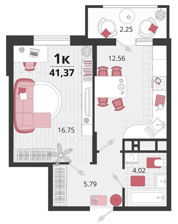 
   Продам 1-комнатную, 41.37 м², Родные просторы, литера 21

. Фото 4.