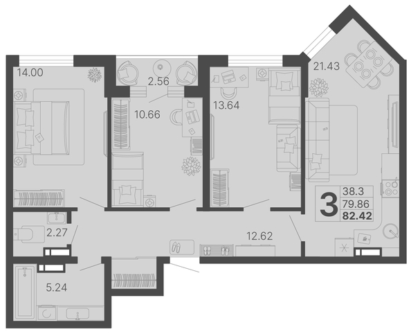 
   Продам 3-комнатную, 81.14 м², Светский лес, литер 4

. Фото 6.