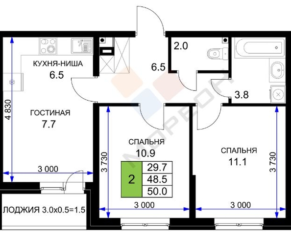 
   Продам 2-комнатную, 49.6 м², Героя Ростовского ул, 8к4

. Фото 7.