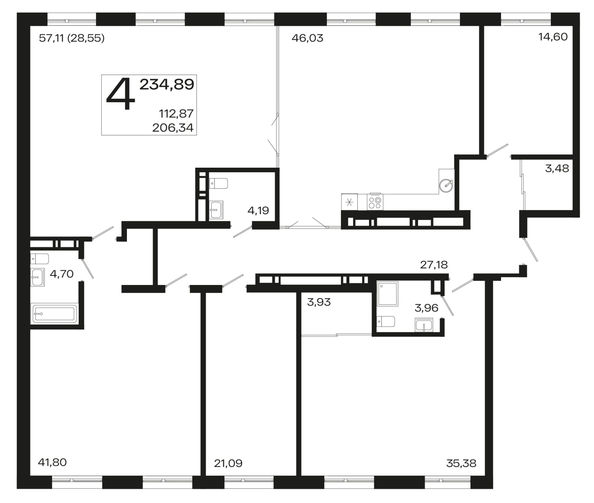 
   Продам 4-комнатную, 234.89 м², Патрики, литер 2

. Фото 4.