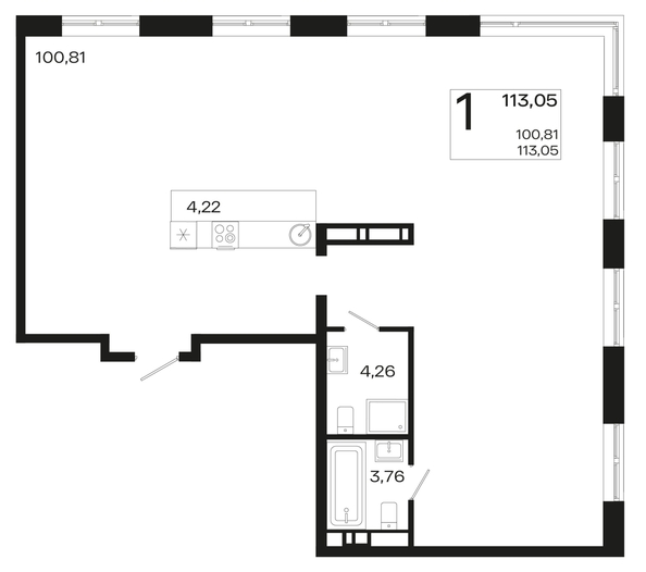 
   Продам 1-комнатную, 113.05 м², Патрики, литер 2

. Фото 4.