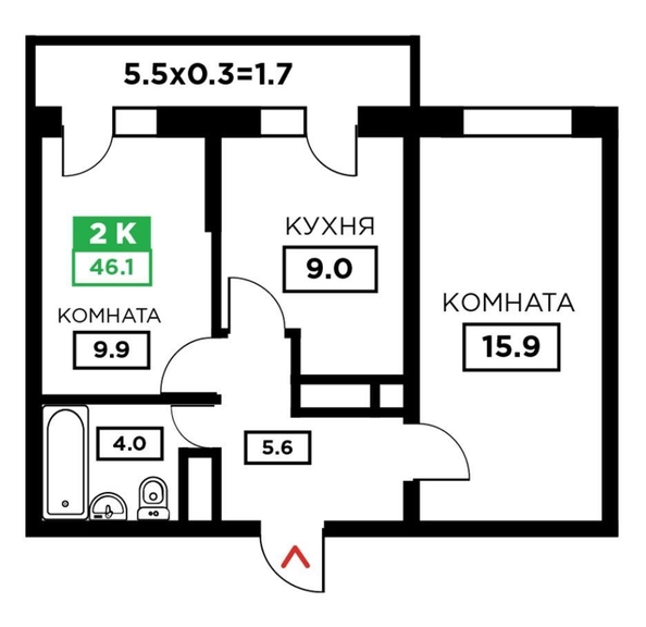 
   Продам 2-комнатную, 48.5 м², Домбайская ул, 55

. Фото 2.