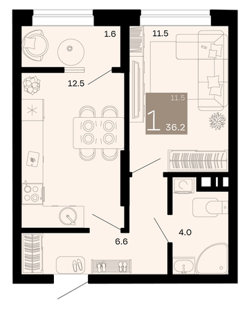 
   Продам 1-комнатную, 36.2 м², Хозяин морей, литер 2

. Фото 6.