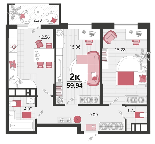 
   Продам 2-комнатную, 59.94 м², Природная ул, 10Б к20

. Фото 4.