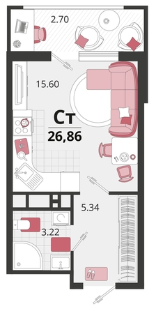 
   Продам 1-комнатную, 26.86 м², Природная ул, 10Б к20

. Фото 4.