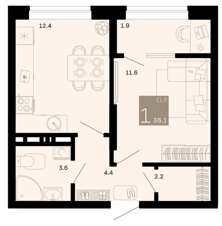 
   Продам 1-комнатную, 36.1 м², Хозяин морей, литер 2

. Фото 6.