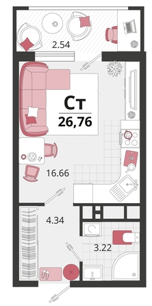 
   Продам 1-комнатную, 26.76 м², Родные просторы, литера 20

. Фото 4.