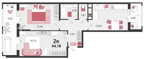 
   Продам 2-комнатную, 64.18 м², Природная ул, 10Б к20

. Фото 4.