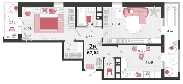 
   Продам 2-комнатную, 67.64 м², Природная ул, 10Б к20

. Фото 4.