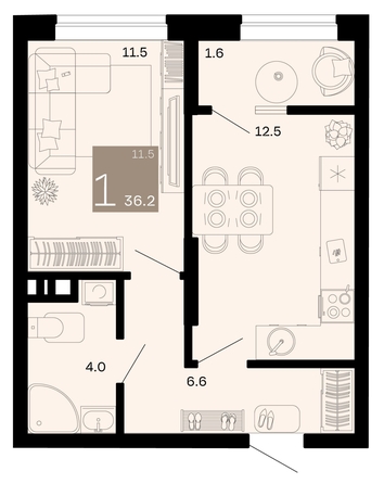 
   Продам 1-комнатную, 36.2 м², Хозяин морей, литер 1

. Фото 6.