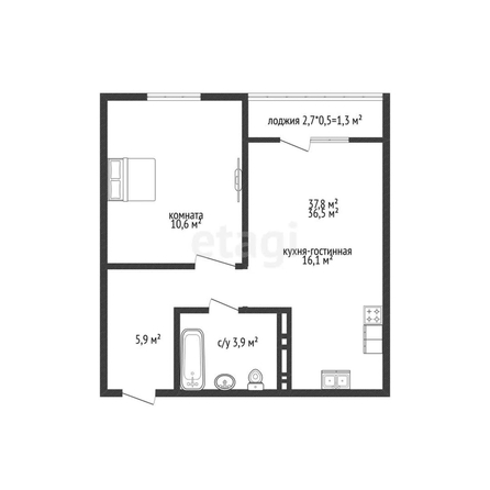 
   Продам 1-комнатную, 36.5 м², Позднякова ул, 2 к15

. Фото 11.