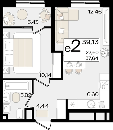 
   Продам 2-комнатную, 39.13 м², Патрики, литер 1.1

. Фото 4.