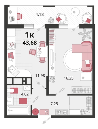 
   Продам 1-комнатную, 43.68 м², Природная ул, 10Б к21

. Фото 4.