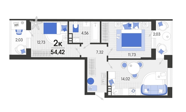 
   Продам 2-комнатную, 54.8 м², Спортивная ул, 2а лит9

. Фото 4.