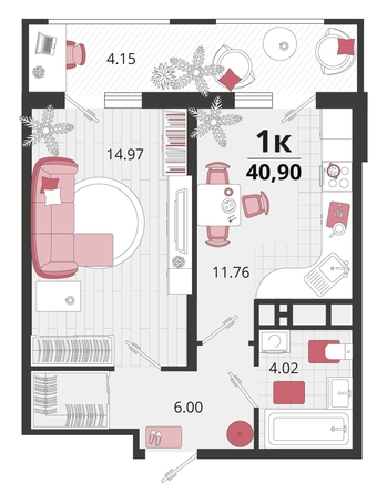 
   Продам 1-комнатную, 40.9 м², Родные просторы, литера 20

. Фото 4.