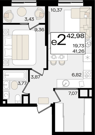 
   Продам 2-комнатную, 42.98 м², Патрики, литер 1.1

. Фото 4.