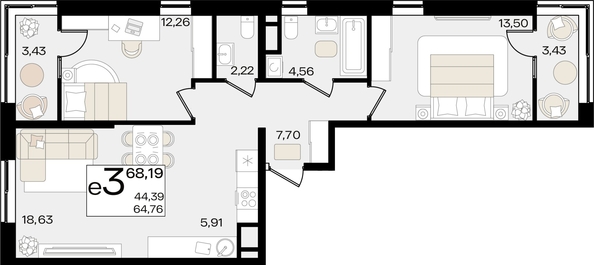 
   Продам 3-комнатную, 68.19 м², Патрики, литер 1.1

. Фото 4.