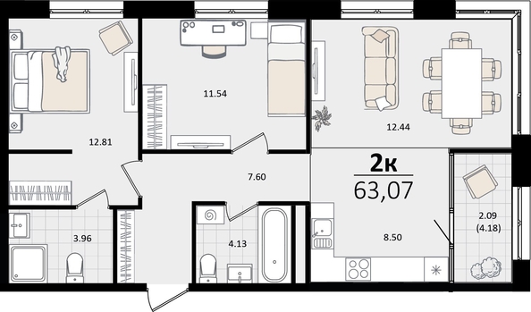 
   Продам 3-комнатную, 63.07 м², Патрики, литер 2

. Фото 4.