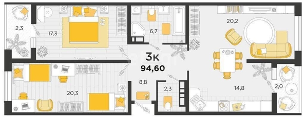 
   Продам 3-комнатную, 89.3 м², Мачуги В.Н. ул, 166А/1

. Фото 1.