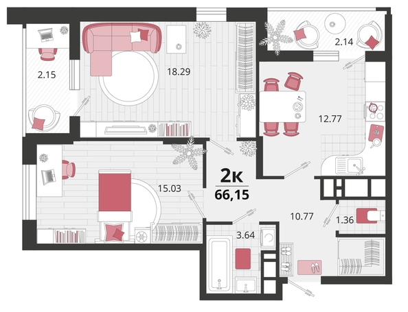 
   Продам 2-комнатную, 66.15 м², Природная ул, 10Б к22

. Фото 4.