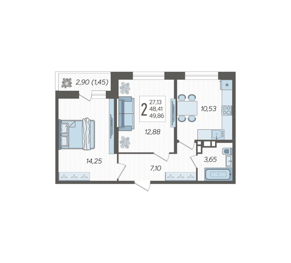 
  Продается 2-комн. квартира, 49.86 м², ЖК Смородина, литера 18
. Фото 4.